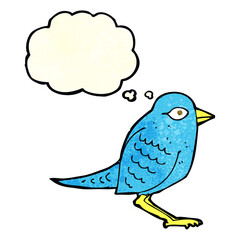 cartoon garden bird with thought bubble