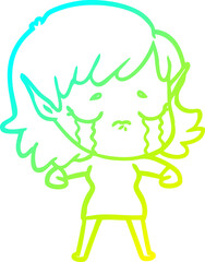 cold gradient line drawing cartoon crying elf girl