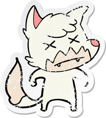 distressed sticker of a cartoon dead fox