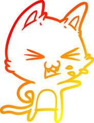 warm gradient line drawing cartoon cat hissing