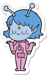sticker of a cartoon alien girl