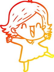 warm gradient line drawing cartoon laughing woman