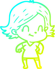Fototapeta premium cold gradient line drawing cartoon friendly girl