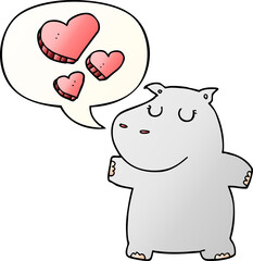 Obraz na płótnie Canvas cartoon hippo in love and speech bubble in smooth gradient style
