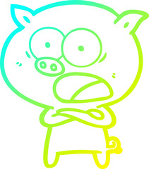 cold gradient line drawing cartoon pig shouting
