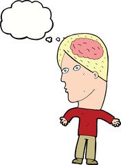 cartoon man with brain symbol with thought bubble