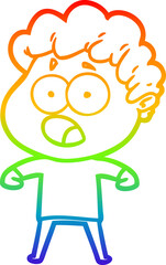 rainbow gradient line drawing cartoon man gasping in surprise