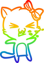 rainbow gradient line drawing cartoon cat