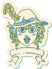 elf bard character face with banner illustration