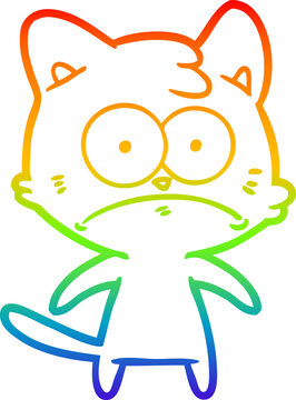 recommend clip art: rainbow gradient line drawing cartoon nervous cat