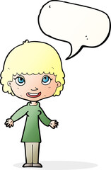 cartoon happy woman with speech bubble