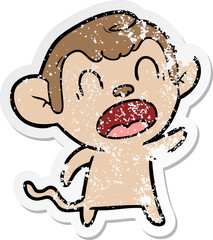 distressed sticker of a shouting cartoon monkey