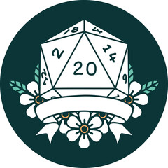 natural 20 critical hit D20 dice roll icon