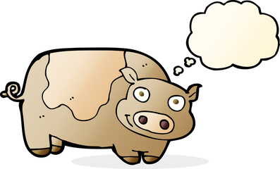 cartoon pig with thought bubble