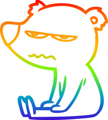 rainbow gradient line drawing angry bear cartoon sitting