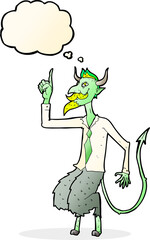 cartoon demon boss in shirt and tie with thought bubble