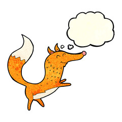 cartoon happy fox with thought bubble