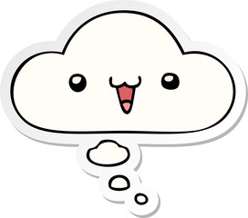 cute happy face cartoon and thought bubble as a printed sticker