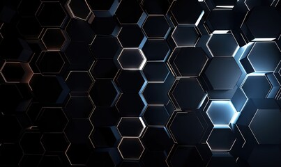 Abstract hexagon geometry background. 3d render of simple primitives with six angles in front. Generative AI.