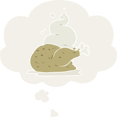 cartoon cooked chicken and thought bubble in retro style