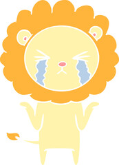 flat color style cartoon crying lion