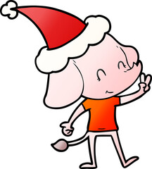 cute gradient cartoon of a elephant wearing santa hat