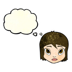 cartoon female face with thought bubble