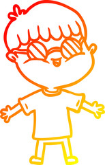 warm gradient line drawing cartoon boy wearing spectacles