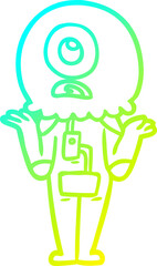 cold gradient line drawing cartoon cyclops alien spaceman shrugging shoulders