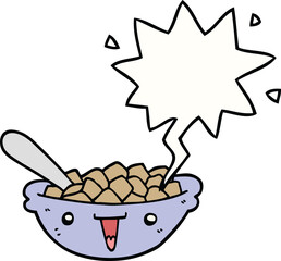 cute cartoon bowl of cereal and speech bubble