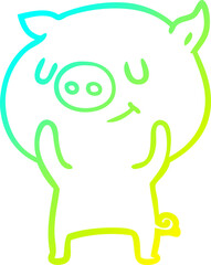 cold gradient line drawing happy cartoon pig