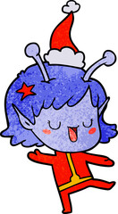 happy alien girl textured cartoon of a wearing santa hat