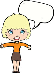 cartoon happy girl with speech bubble