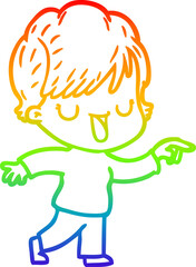 rainbow gradient line drawing cartoon woman talking