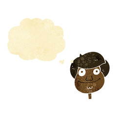 cartoon happy boy's face with thought bubble