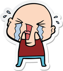 sticker of a cartoon crying bald man