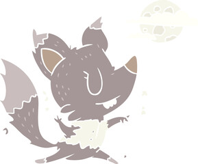flat color style cartoon halloween werewolf changing in moonlight
