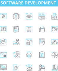 Software development vector line icons set. Software, Development, Programming, Coding, Algorithm, Architecture, Debugging illustration outline concept symbols and signs