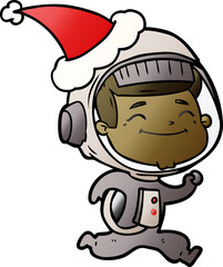 happy gradient cartoon of a astronaut wearing santa hat