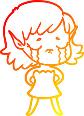 warm gradient line drawing crying cartoon elf girl