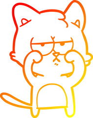 warm gradient line drawing tired cartoon cat rubbing eyes