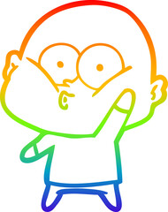 rainbow gradient line drawing cartoon bald man staring
