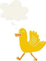 cartoon duck and thought bubble in retro style