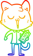 rainbow gradient line drawing cartoon cat singing