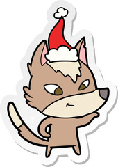 friendly sticker cartoon of a wolf wearing santa hat
