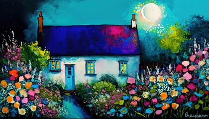 paint like illustration of cute beautiful house, idea for home wall decor illustration, Generative Ai