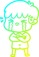 cold gradient line drawing crying boy cartoon