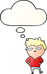 cartoon impatient man and thought bubble in smooth gradient style