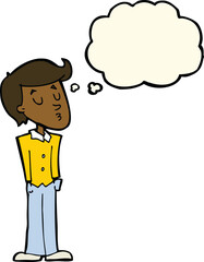 cartoon calm man with thought bubble