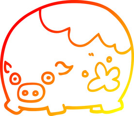 warm gradient line drawing cartoon dirty pig